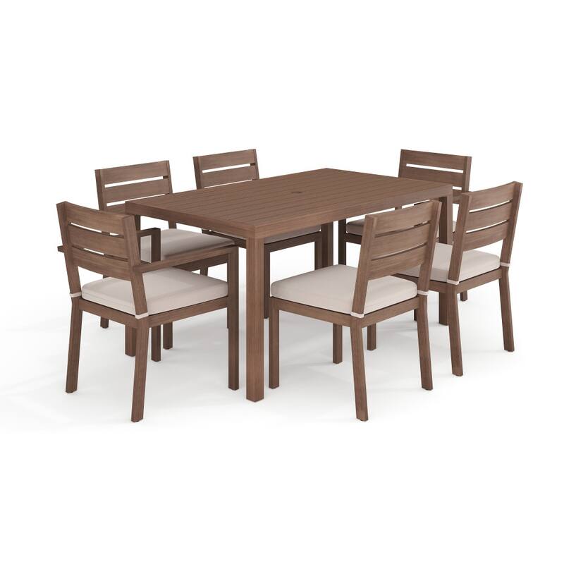 Martha Stewart All-Weather Patio Set with 62" Table and 6 Stackable Dining Chairs - 62"D x 35"W x 30"H - Brown