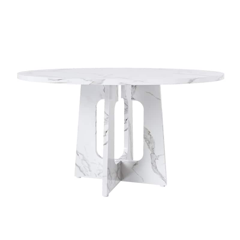 47.24" Round Dining Table for 4 - Farmhouse MDF Table with Marble White Finish, 300lb Capacity, Easy Assembly for Dining Room