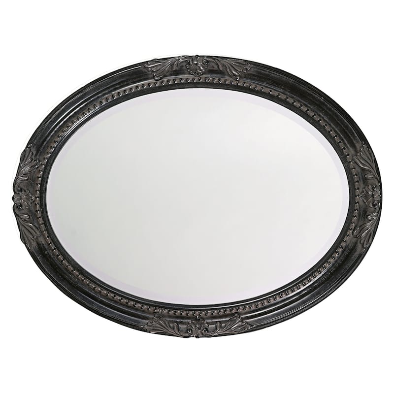 Allan Andrews Black Wood Oval Queen Ann Antique Wall Mirror