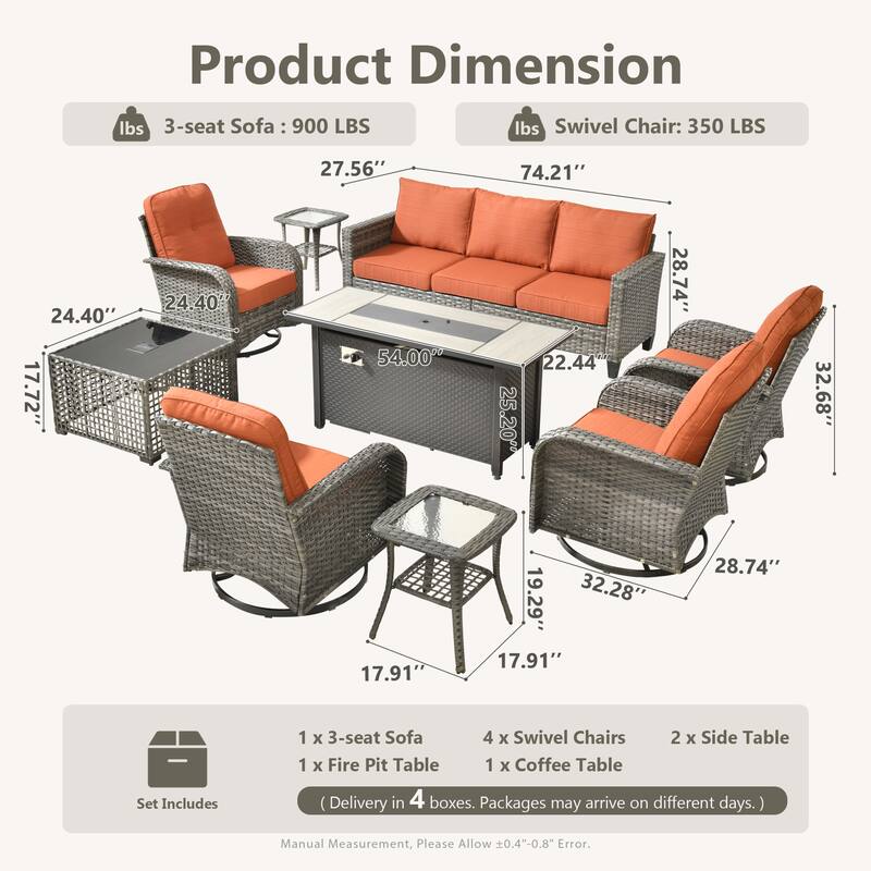 HOOOWOOO 9-piece Outdoor Seating Sofa Patio Swivel Chair Fire Pit Set