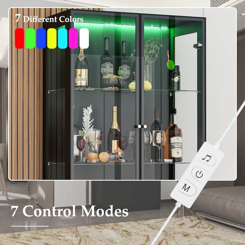 LED Glass Display Cabinet with Aluminum Alloy Frame Glass Door Showcase Wine Storage Cabinet
