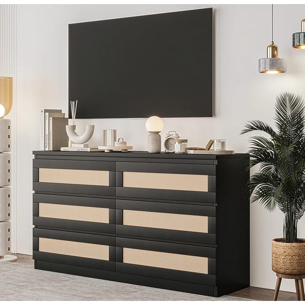 6 Drawer Dresser, Rattan Chest of Dressers