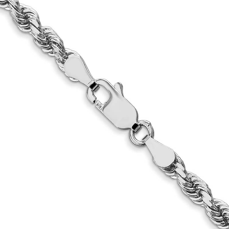Curata 14k White Gold Lobster Claw Closure 4.00mm Sparkle Cut Rope Chain Bracelet 8 Inch