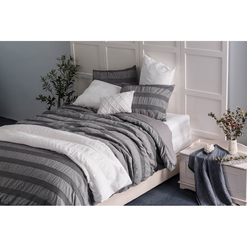 WHOLINENS 100 Percent Cotton Duvet Cover 3Pcs Set-Seersucker