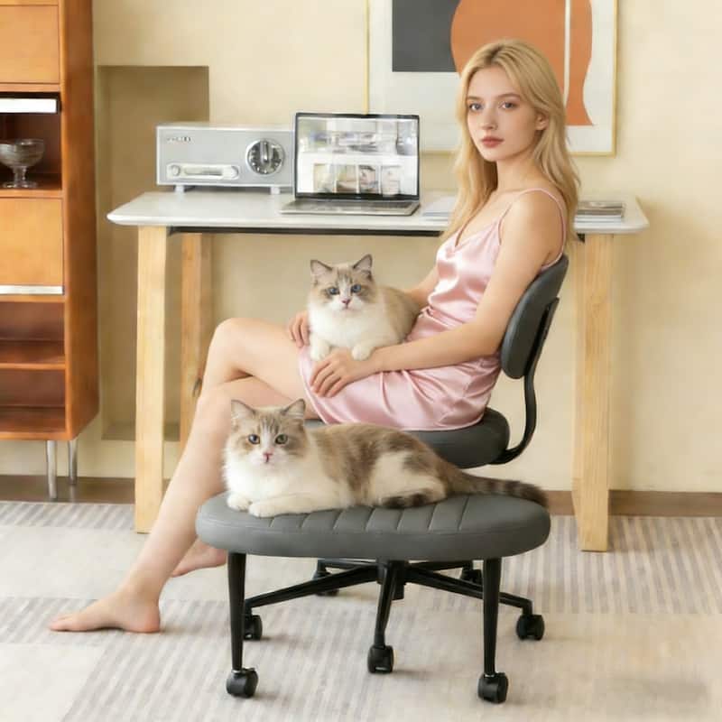 Ergonomic Office Chair-Multi-Position Cross Legged Design, Swivel Meditation Desk Chair with Back Support & Rolling Base