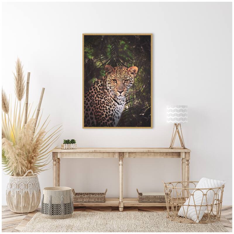 Kate and Laurel Sylvie Moody Leopard In The Rainforest Color Framed Canvas by Simon Te of Tai Prints