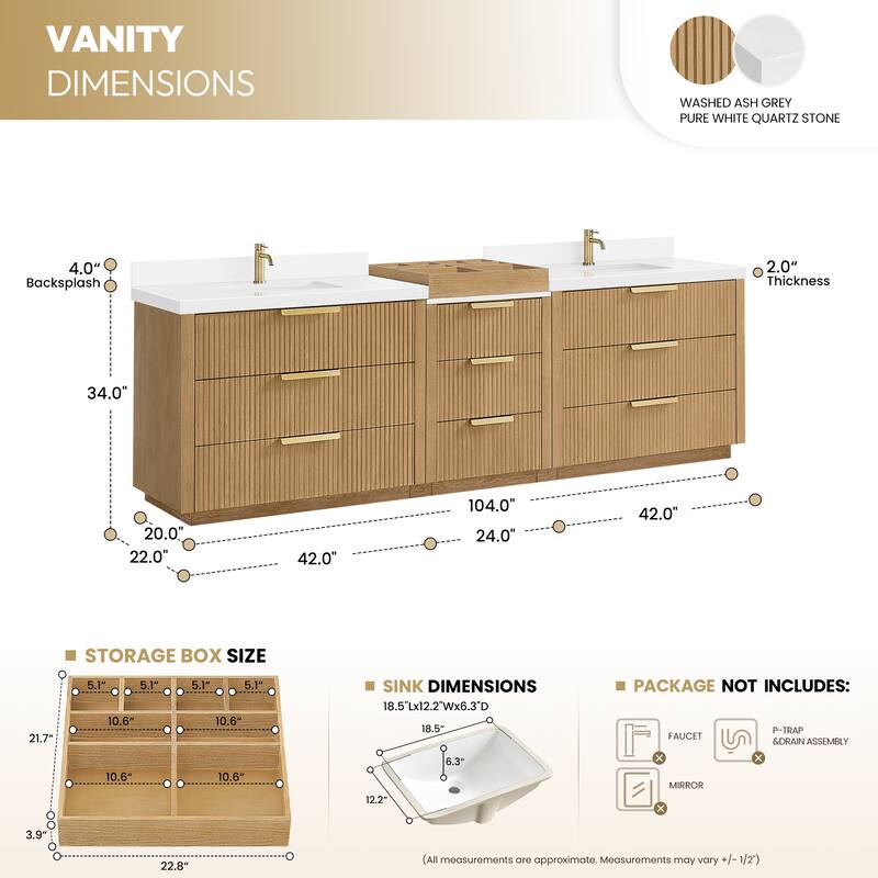 Santarem Double Vanity with Pure White Quartz Stone Top without Mirror