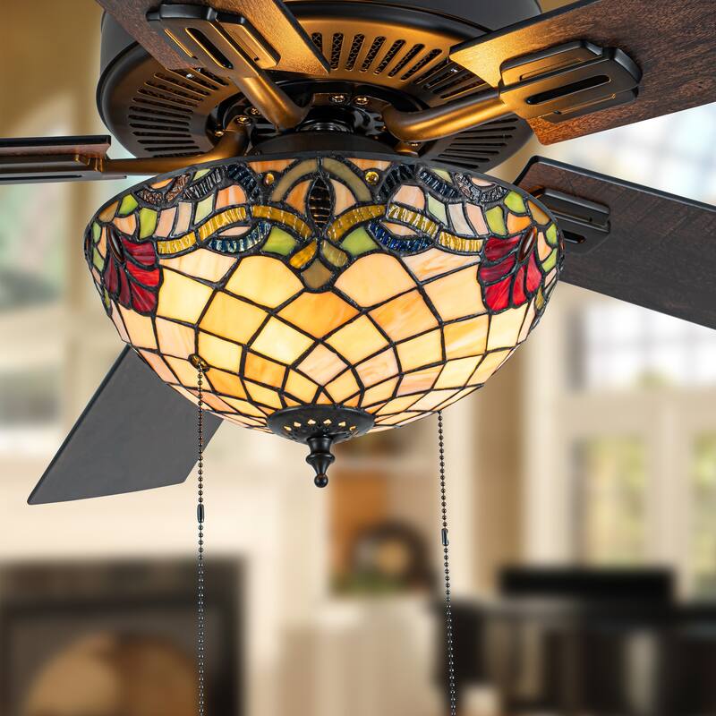 Mara River of Goods 5-blade 52-inch Tiffany-Style Indoor Stained Glass Ceiling Fan with Shade and Remote Control