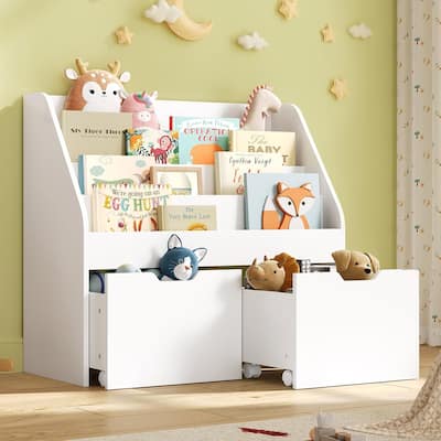 Toy Storage Organizer Kids Bookshelf 2 Drawers Book Display Kindergarten