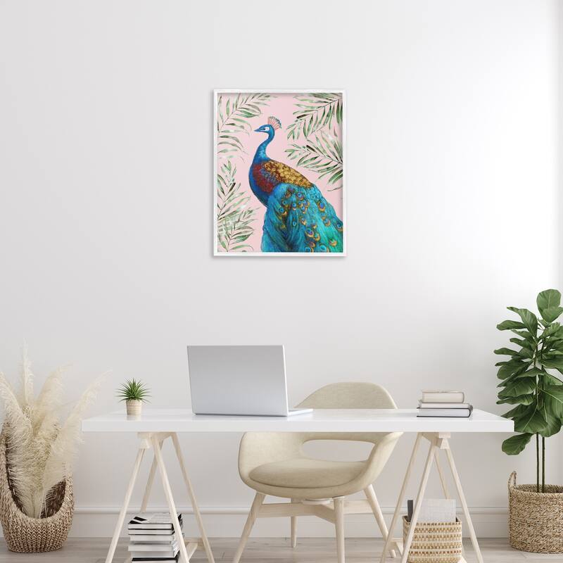 Stupell Elegant Peacock & Palm Sprigs Framed Giclee Art Design By Nan
