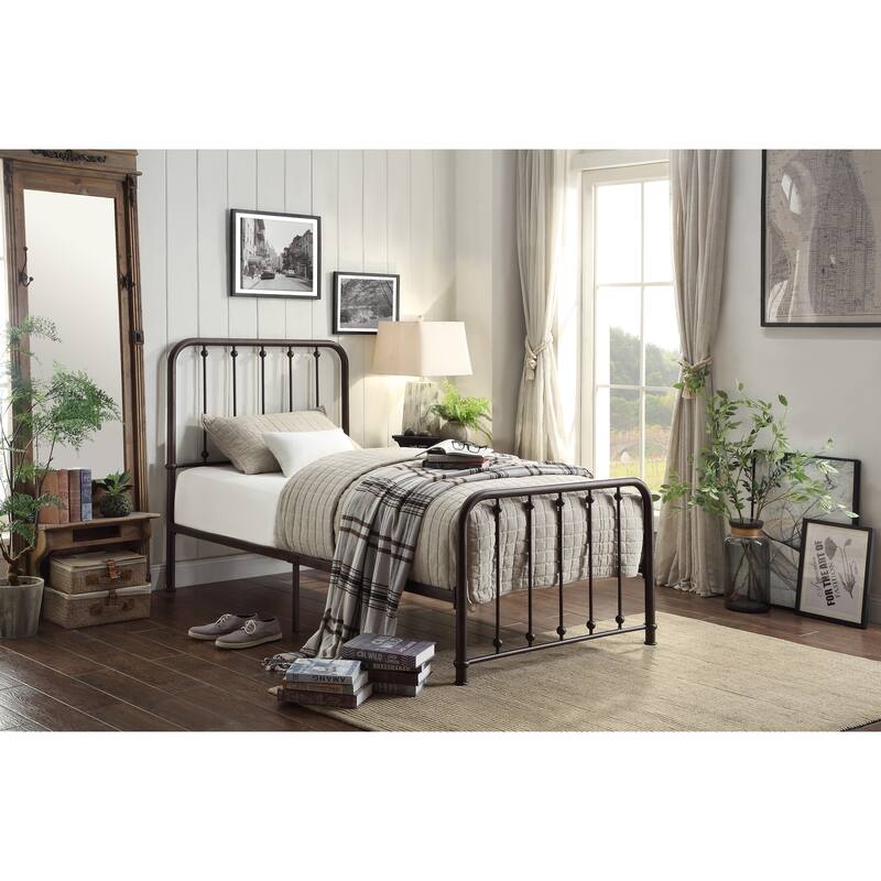 Twin Size Metal Platform Bed with Ball Accents and No Box Spring Required