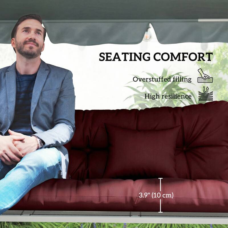 Outsunny Tufted Bench Cushions & Throw Pillows, 4 Piece, Indoor/Outdoor Replacement Bench Seat Pad, Back Cushion & 2 Pillows