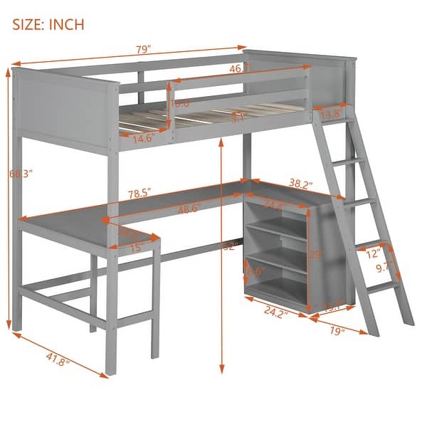Merax Wooden Loft Bed with Shelves and Desk