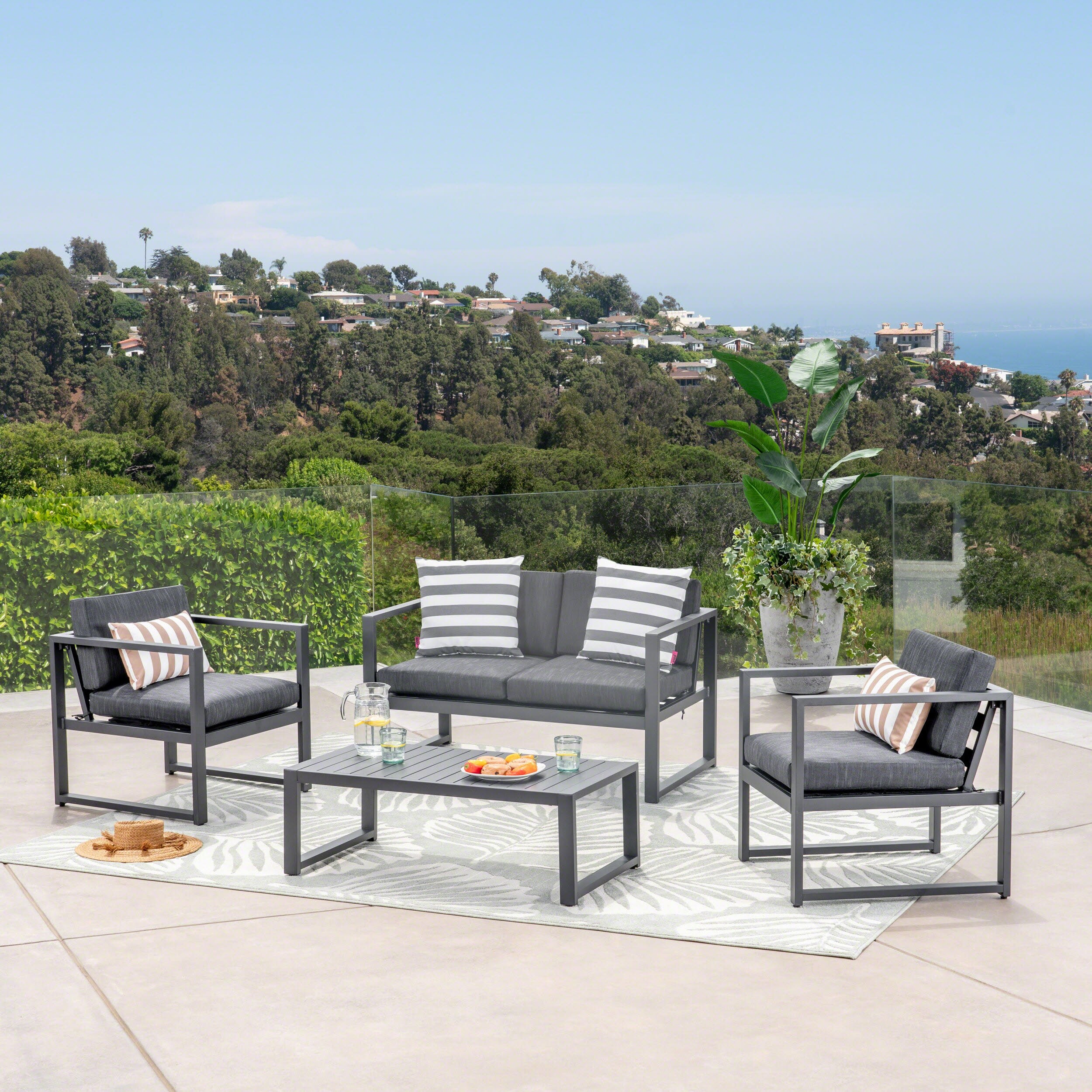 Shop Navan Outdoor 4 Piece Aluminum Conversation Set With Grey Cushions On Sale Overstock 11651512