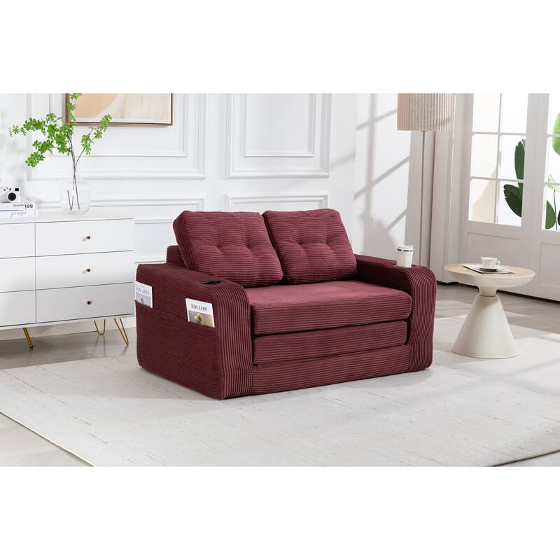 Convertible Sofa Bed, Expandable double Sofa Bed, 2 in 1 Convertible Sofa Bed, Fold Out Floor Couch with Pillows