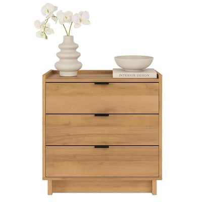 Prepac Simply Modern Nightstand Bedside Table, Natural Oak Nightstand for Bedroom, End Table with 3 Drawers