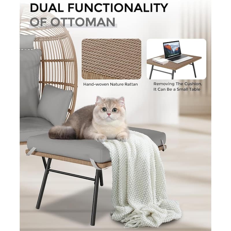 Patio Egg Chair Outdoor with Ottoman Cushions