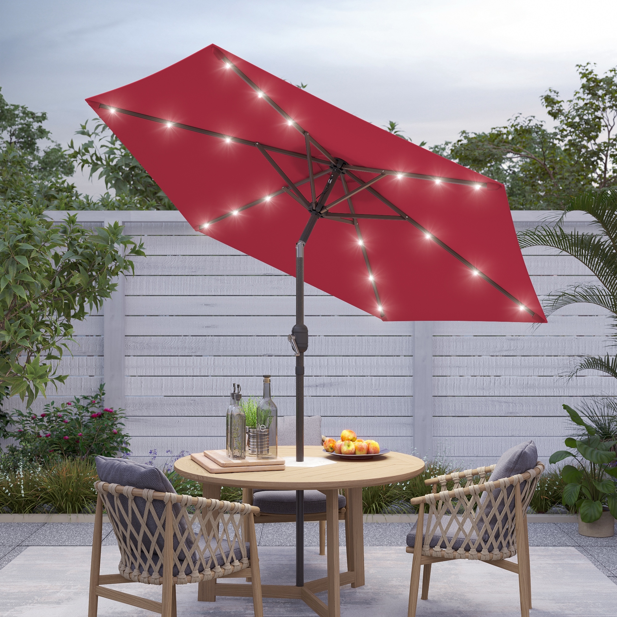 7 foot patio umbrella with lights Amazon.com : FRUITEAM Solar Outdoor LED Umbrella 1/2 FT Table Umbrella Patio Umbrella with with Sturdy Ribs/Crank and Tilt Adjustment for Garden/Poolside/Backyard, : Patio, Lawn & Garden which powers the lights along the umbrella ribs for hours without the need for electricity Yescom Battery-powered Umbrella Lights with