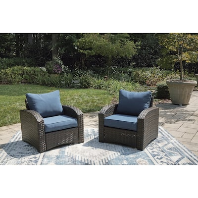 Signature Design by Ashley Windglow Blue/Brown Outdoor Lounge Chair with Cushion - 32.25" W x 31" D x 36" H