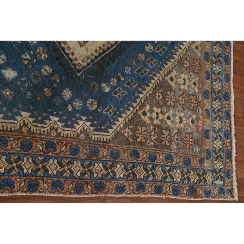 Blue Tribal Bakhtiari Persian Vintage Rug Hand-Knotted Wool Carpet - 5'6"x 9'9"