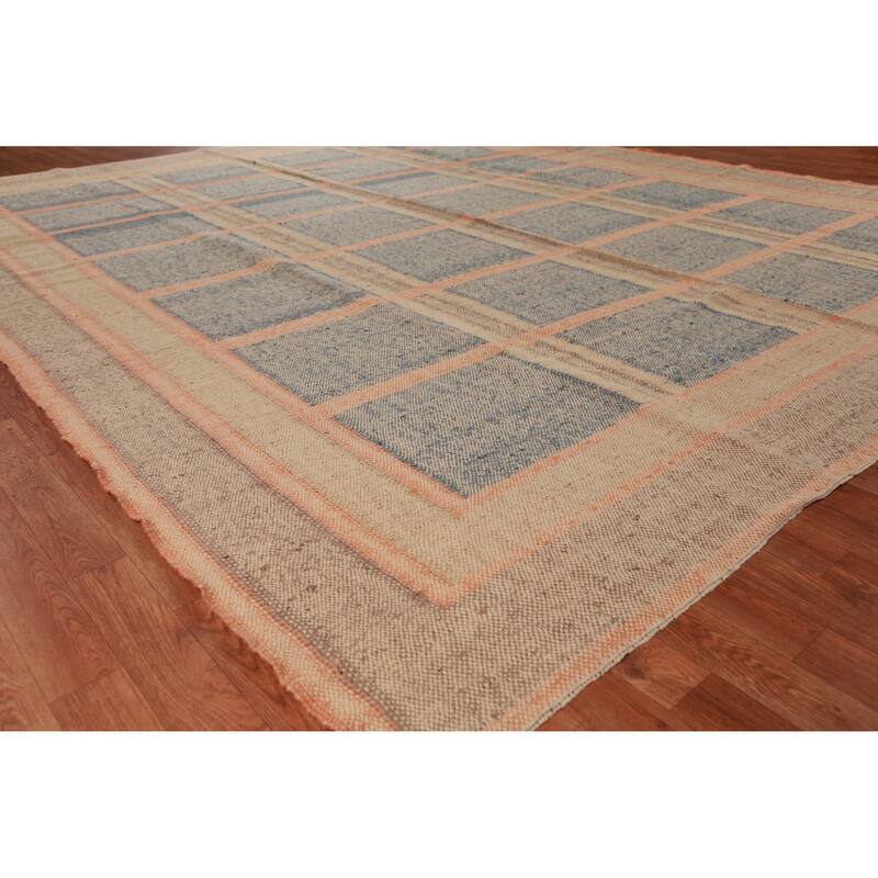 Hand Woven Oriental 100% Jute Carpet Southwestern Modern Navy Blue & Blues Kilim Area Rug - 11' 5'' X 9' 8''