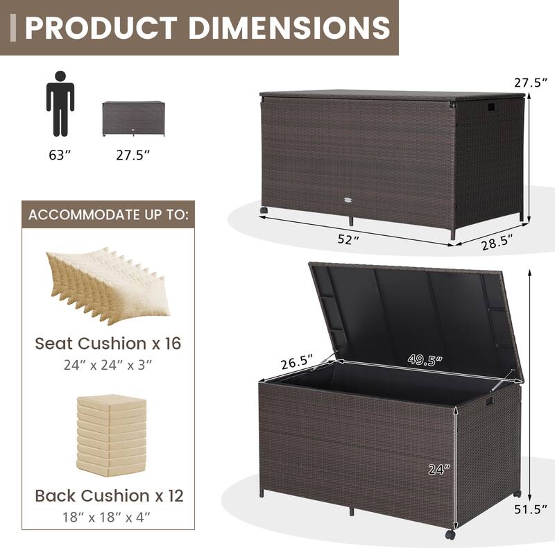 Gymax 133 Gallon Outdoor PE Wicker Storage Box Mix Brown Rattan Deck