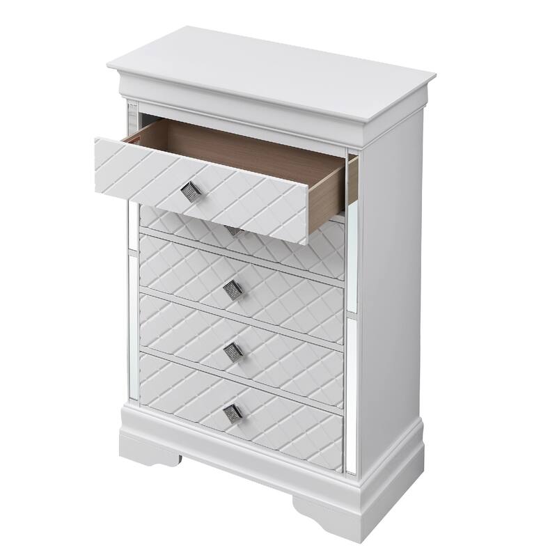 Wooden 5-Drawer Bedroom Chest - 48" - Silver