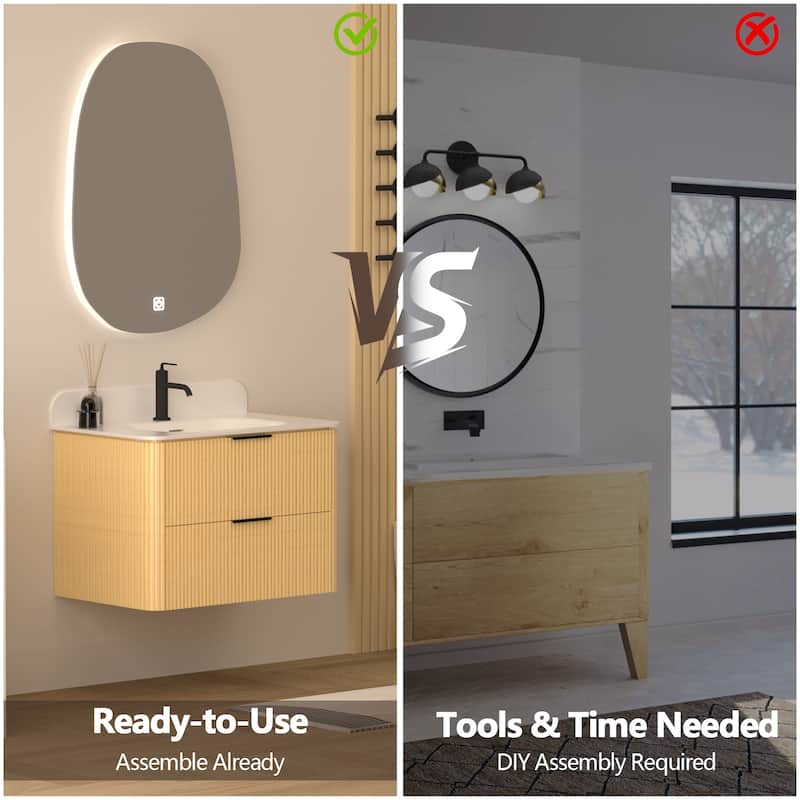 36" Floating Bathroom Vanity with Integrated countertop Rectangulare Sink Solid Wood