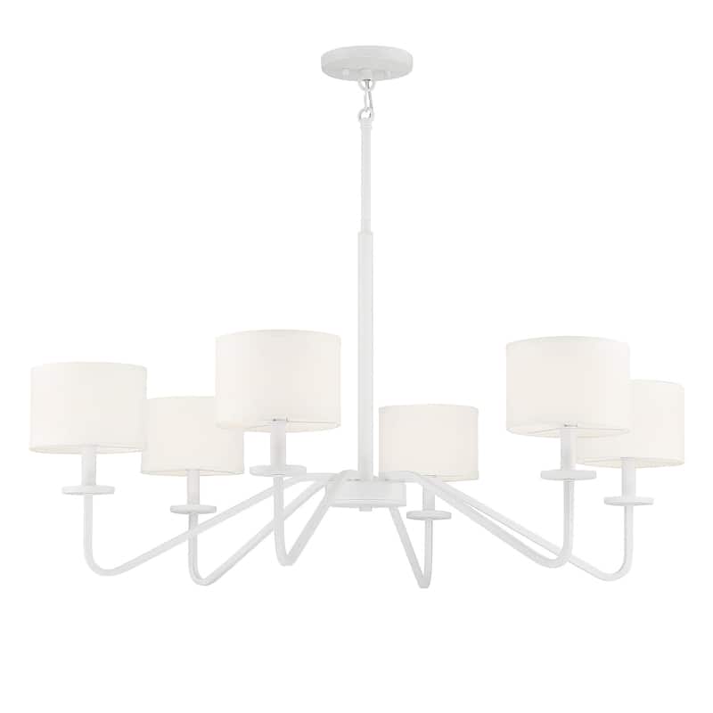 Meridian M10092 6 Light 42" Wide Chandelier with White Fabric Shades
