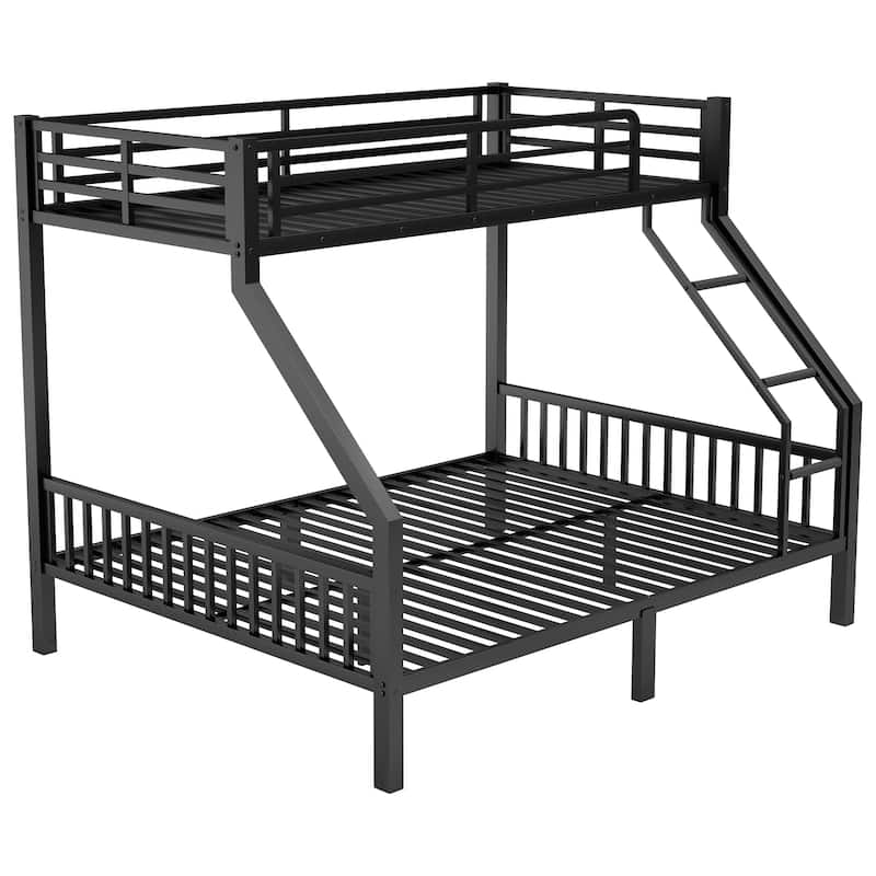 Twin XL Over Queen Metal Bunk Bed with Ladder and Slats Support for Adults Teens, Black, (Old SKU W2580S00003)