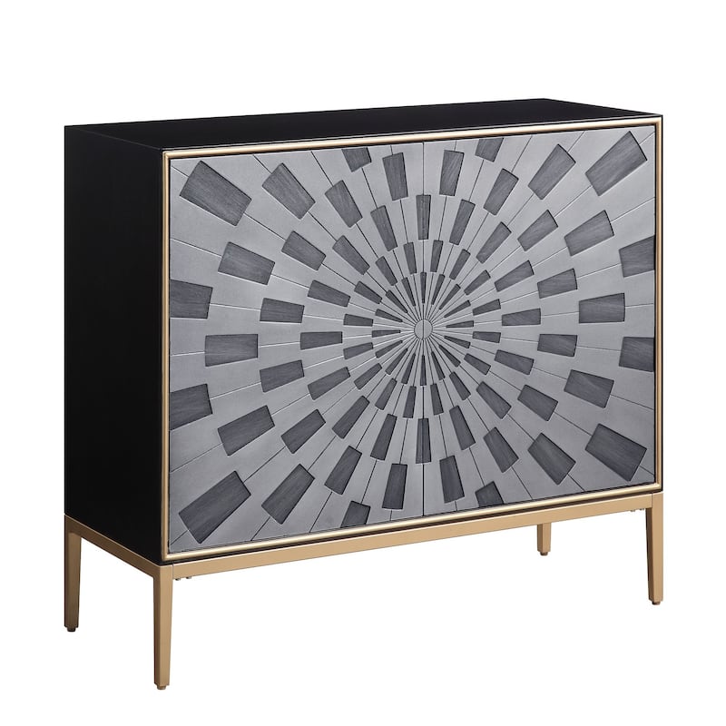 Console Table with 2 Doors and Sunburst Design, Gray
