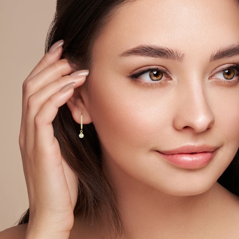 Soleil 14K Gold Pearl Charm Oval Huggie Hoop Earrings - Yellow