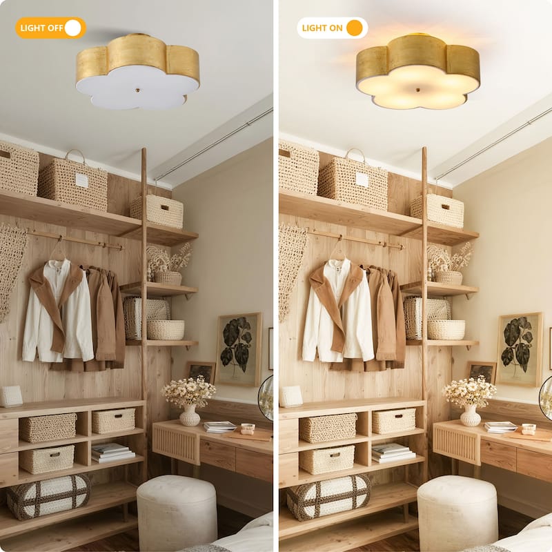 Vintage Distressed Gold 3-Light Flower Semi-Flush Mount Ceiling Light - 19.7-inch W x 9.3-inch H