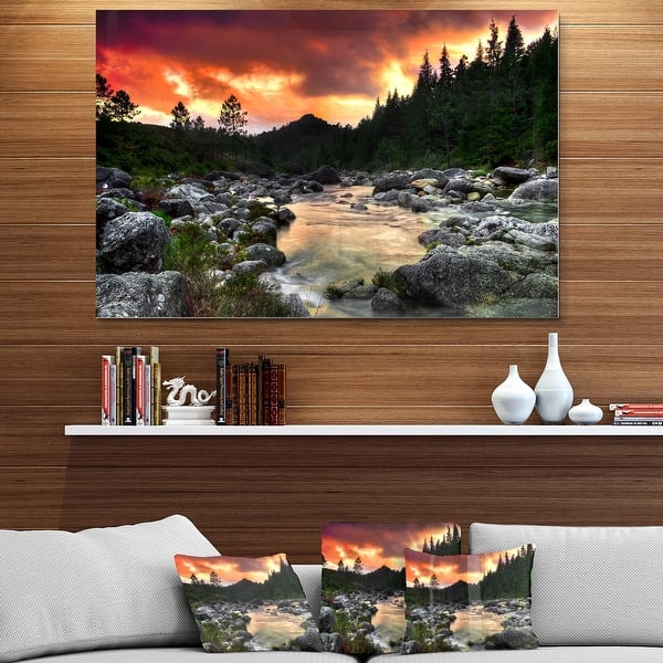 Rocky Mountain River at Sunset Extra Large Glossy Metal Wall Art