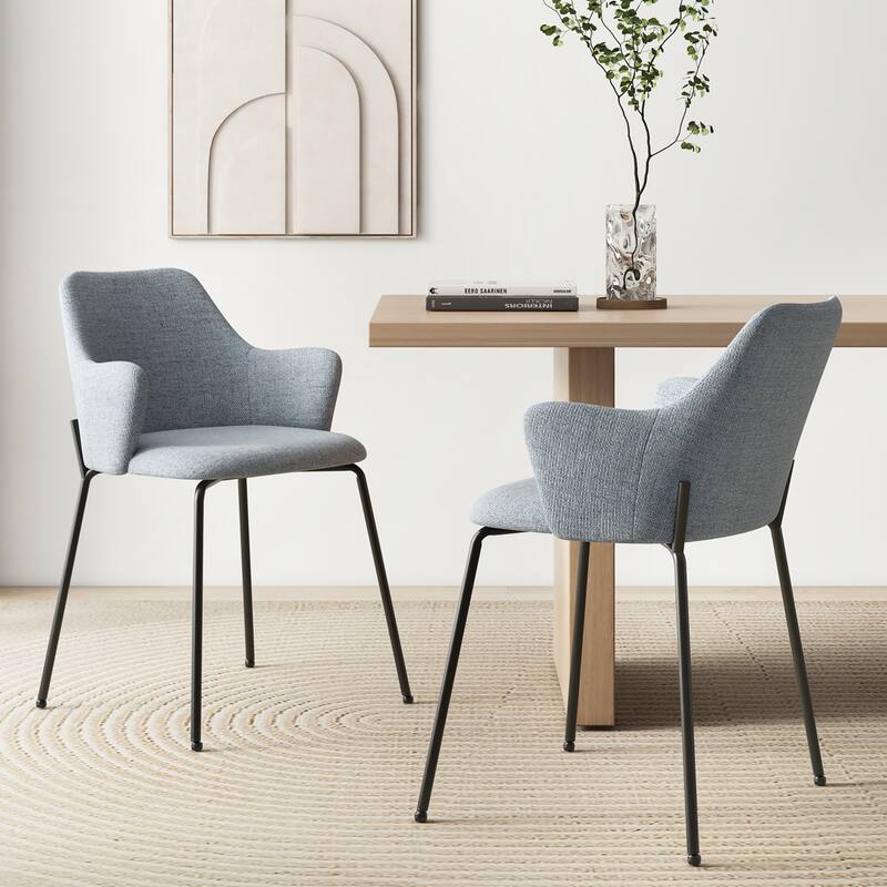 Gymax Dining Chairs Set of 2 w/ Curved Backrest Wide Seat & Armrests