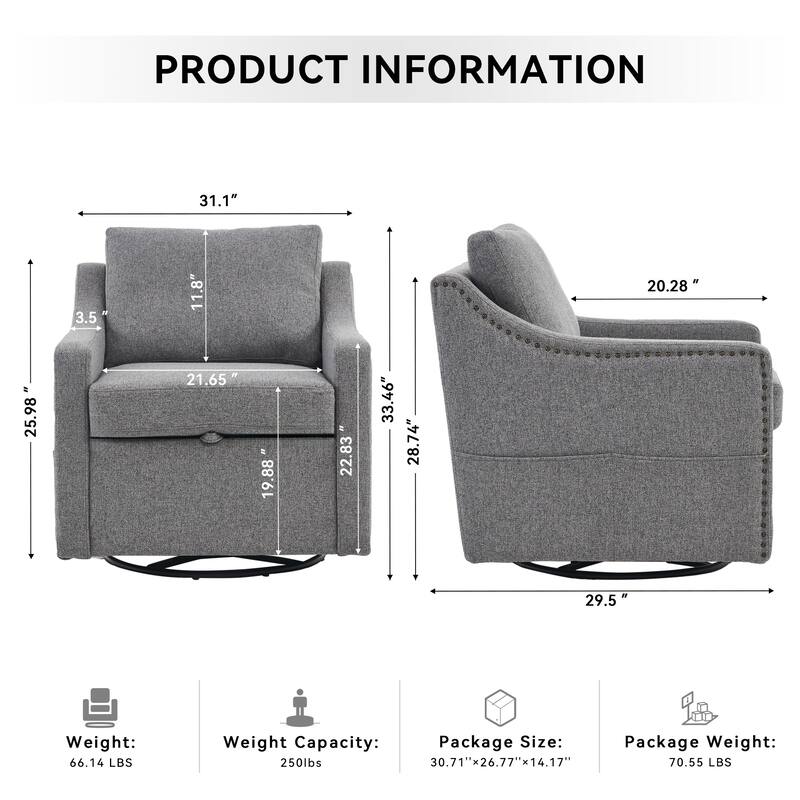 360° Swivel Accent Chair with 1 Back Pillow, Teddy Upholstered Reading Chair with Rivet Trim, Single Sofa Chair for Living Room