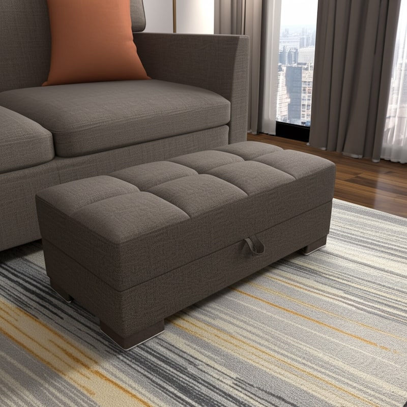 HomeRoots 50" Brown Upholstered Tufted Fabric Storage Ottoman - Brown - 50' X '19' X '20
