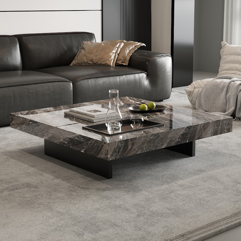 43" Mid Century Modern Square Coffee Table, Carbon Steel Legs