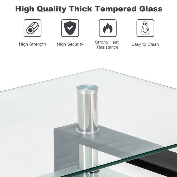 Rectangle Glass Table with Metal Legs for Living Room - 39" x 23.5" x 17.5"