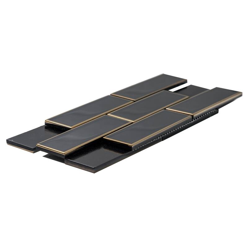 The Tile Life Athena 2x6 Black/ Gold Matte Glass Subway Mosaic Backsplash & Wall Tile