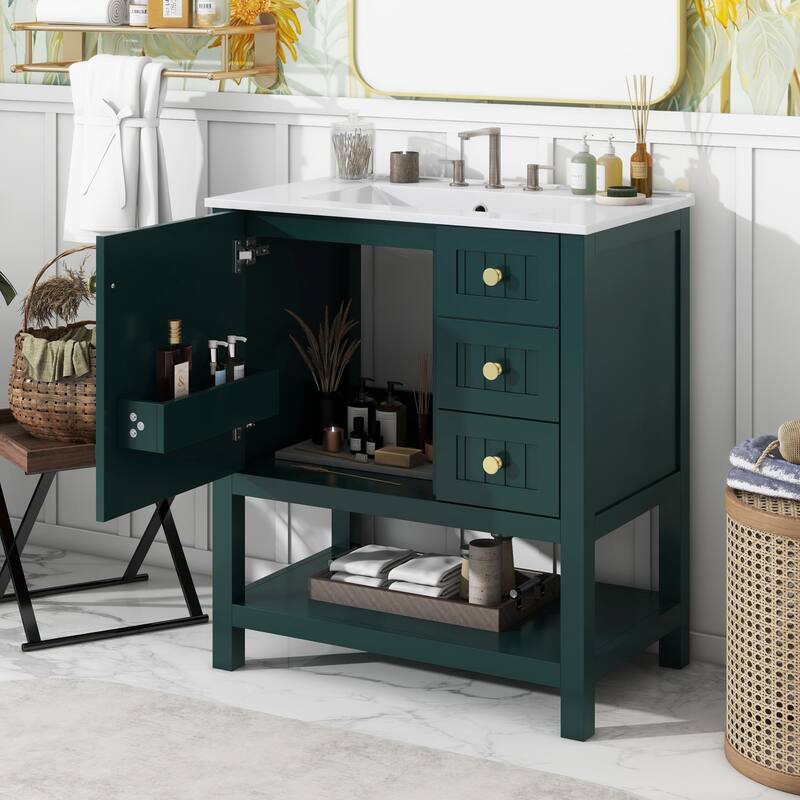 Transitional Bathroom Vanity Cabinet with Sink, 2 Drawers & 1 Door