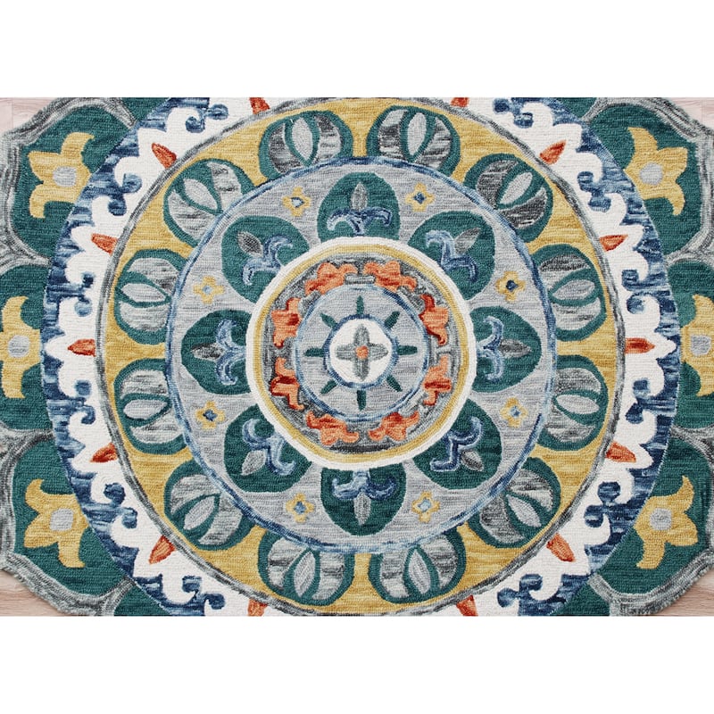 Suino Traditional Medallion Floral Bordered Handmade Indoor Area Rug by Sevita