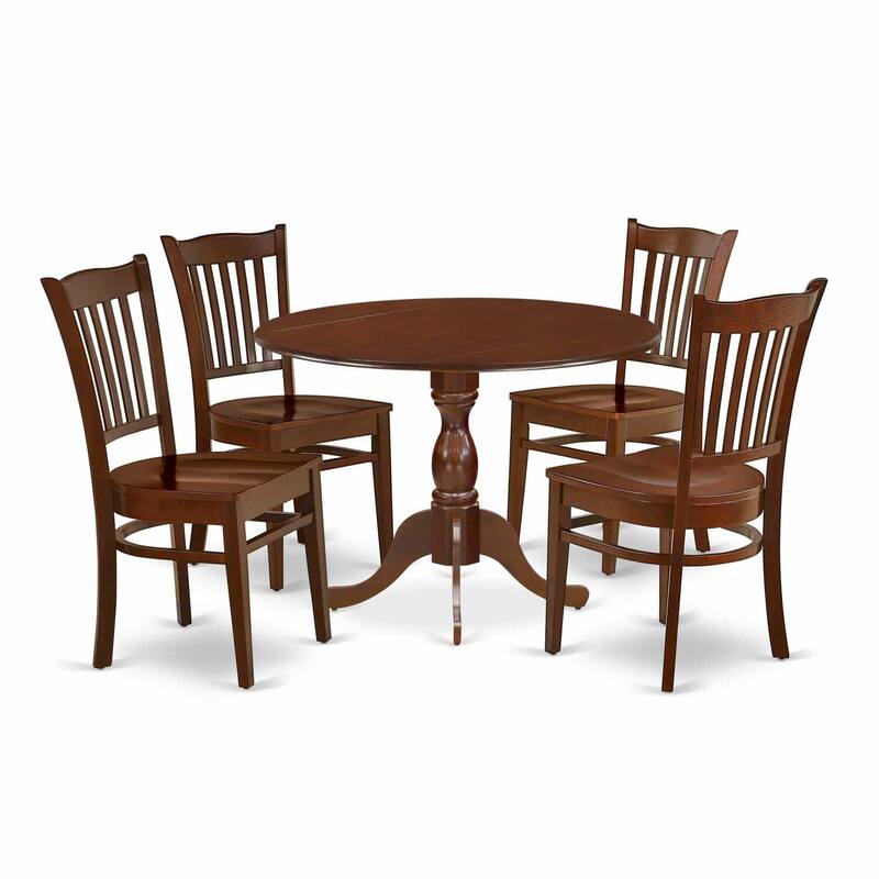 HomeStock 5-Piece Mahogany Finish Solid Wood Top Dining table with 4 Chairs with Drop Leaf Slat Back