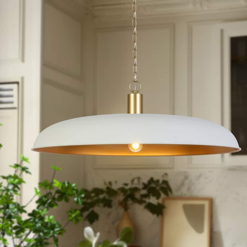Modern 1-Light Chandelier White Gold Oversized Pendant Light Disc Kitchen Island Light for Dining Room - 33.5 " × 12 "