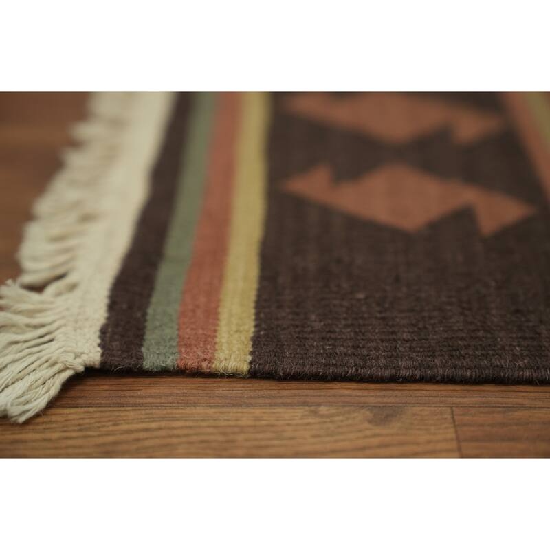 Hand Woven Oriental 100% Wool Carpet Southwestern Tribal Oranges & Rust Kilim Area Rug - 9' 9'' X 7' 9''