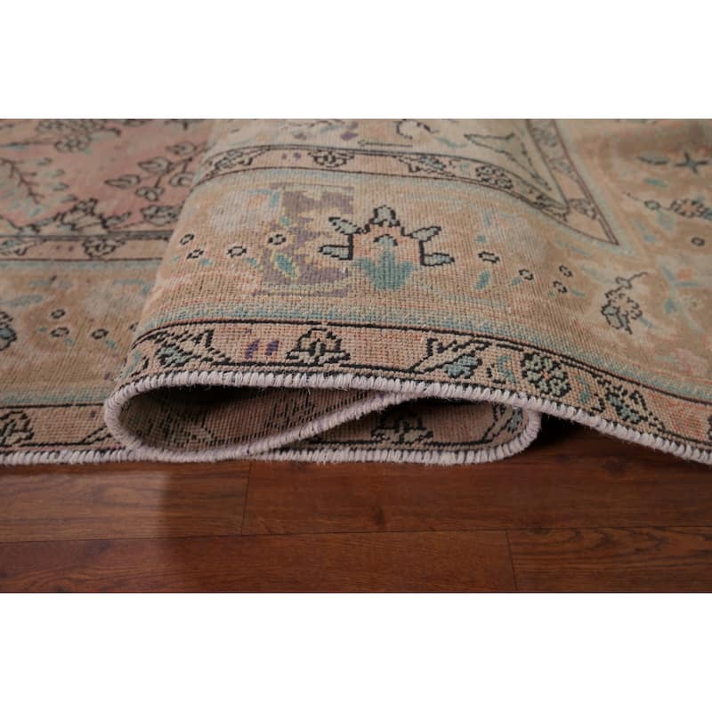 Pink Tabriz Vintage Persian Area Rug Handmade Wool Carpet - 6'9" x 9'3"