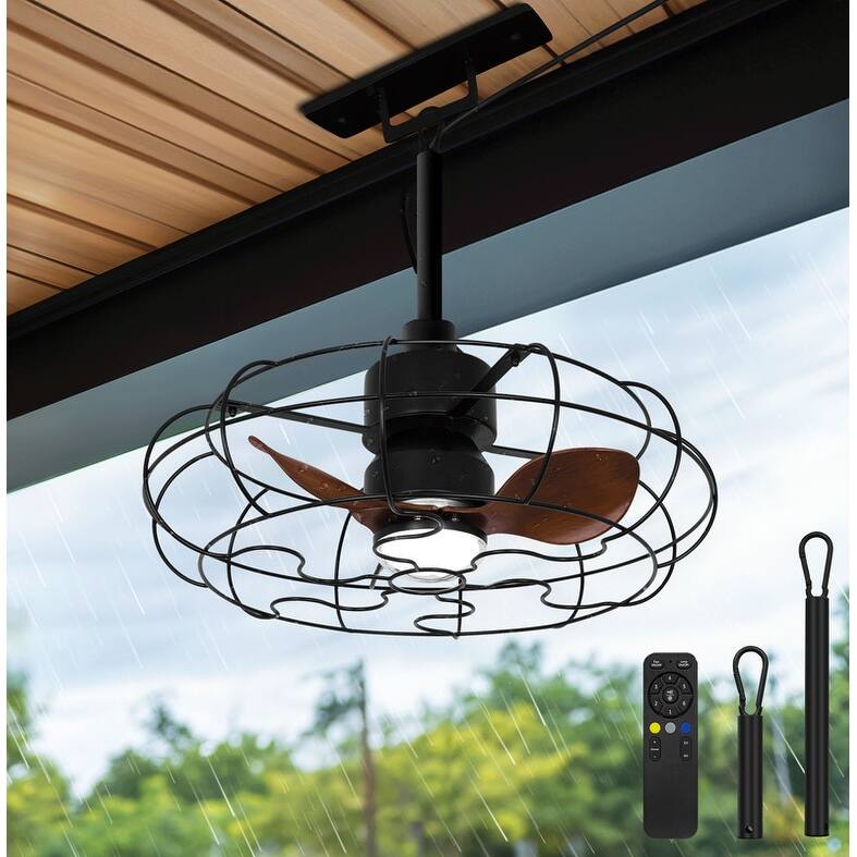 20 in. Outdoor Black Wet Rated Gazebo Ceiling Fan with Light, Hanging Fan for Pergola, Waterproof, Hook Installation