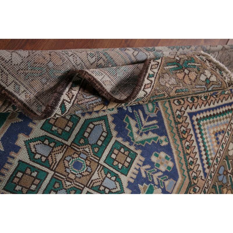 Beige Geometric Bakhtiari Vintage Persian Rug Handmade Wool Carpet - 4'10" x 9'9"