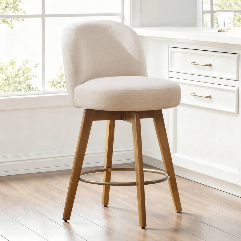 Fabric Upholstered Counter Height Swivel Bar Stools - 37.8"H x 19.7"W x 23.2"D