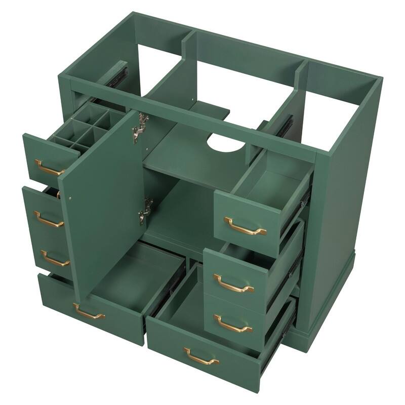 36" Bathroom Vanity with Sink Combo: Six Drawers, Multi-Functional Divider, Adjustable Shelf